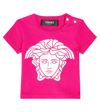 Versace Baby Logo Cotton Jersey T-shirt In Fuxia+bianco