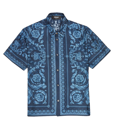 Versace Kids' Baroccodile Silk Shirt In Multicoloured