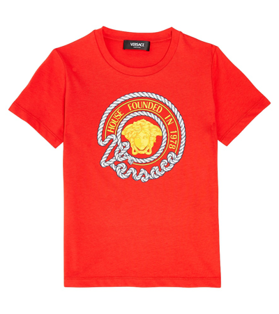 Versace Kids' Medusa Cotton Jersey T-shirt In Rosso+multicolor
