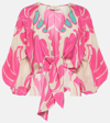 ADRIANA DEGREAS PRINTED PUFF-SLEEVE SILK BLOUSE