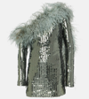 TALLER MARMO MINI GARBO SEQUINED FEATHER-TRIMMED MINIDRESS