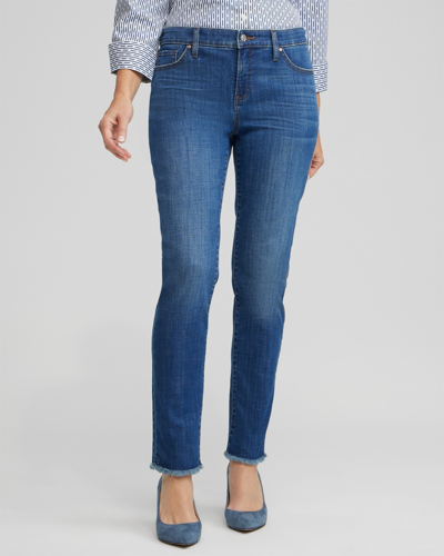 Chico's Girlfriend Fray Hem Ankle Jeans In Medium Wash Denim