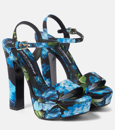 DOLCE & GABBANA FLORAL SATIN PLATFORM SANDALS