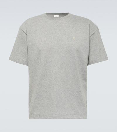 Saint Laurent Cassandre Cotton-blend T-shirt In Grey