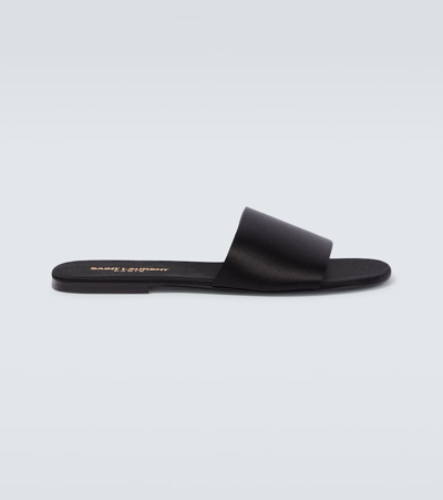 Saint Laurent Men's Carlyle Slide Sandals In Satin Crepe In Nero