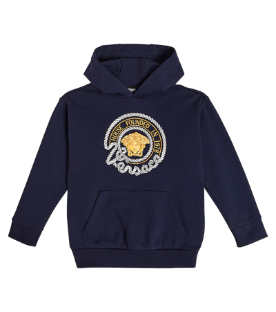 Versace Kids' Medusa Cotton Jersey Hoodie In Blue