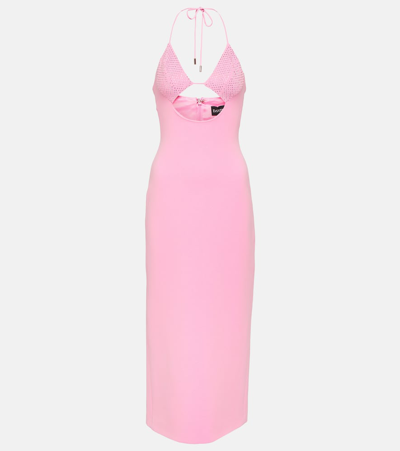 David Koma Crystal-embellished Cutout Midi Dress In Pink