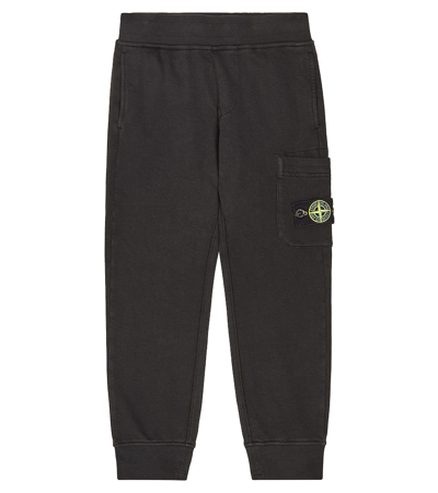 Stone Island Junior Kids' Compass Cotton Fleece Sweatpants In Black