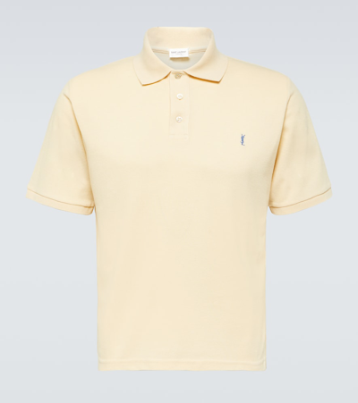 Saint Laurent Cassandre Logo-embroidered Polo Shirt In Beige