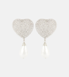 Alessandra Rich Heart Crystal Earrings With Pearls In Silver