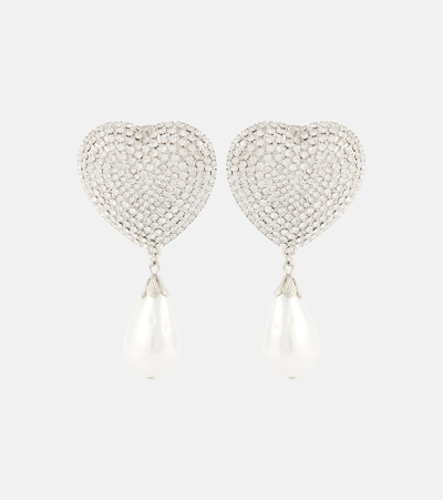 Alessandra Rich Heart Crystal Earrings With Pearls In Silver