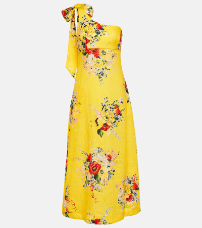 Zimmermann Women's Alight Floral One-shoulder Linen Midi-dress In Yellow