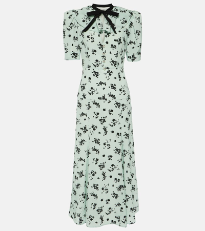 ALESSANDRA RICH FLORAL PUFF-SLEEVE SILK MAXI DRESS