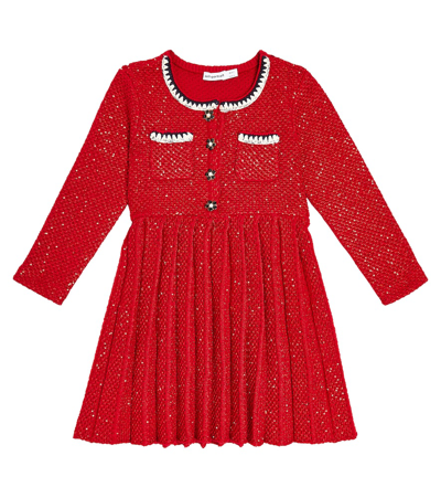 Self-portrait Kids' Sequined Knit Dress In Red