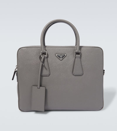 Prada Saffiano Leather Briefcase In Gray