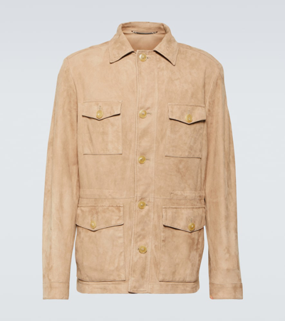 Canali Suede Overshirt In Brown