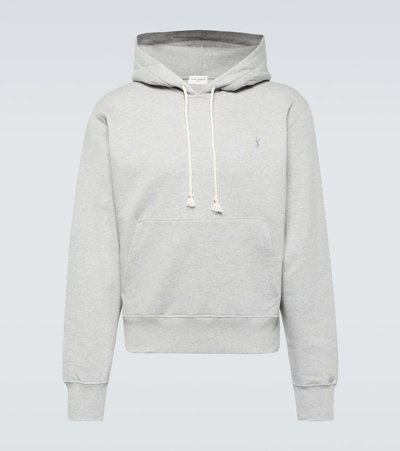 Saint Laurent Cassandre Cotton Fleece Hoodie In Grey