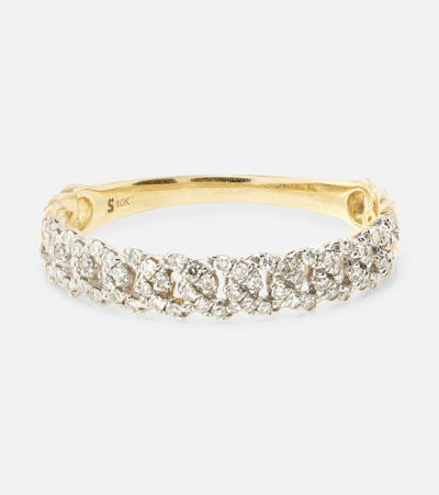 Stone And Strand Five 10kt Yellow Gold Chain Ring With Diamonds