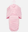 Magda Butrym Mini Pink Dress With Cape And Rose Patch In Stretch Polyamide Woman In Pink