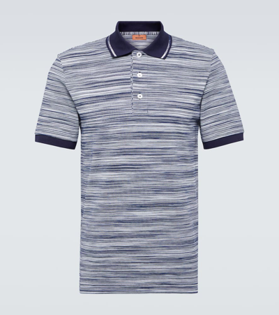 Missoni Embroidered Cotton Polo Shirt In Space Dyed Navy White