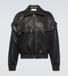 SAINT LAURENT DISTRESSED LEATHER BOMBER JACKET