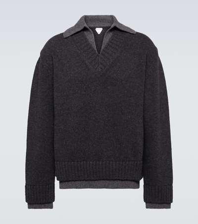 Bottega Veneta Double Layer Wool Knit Sweater In Anthracite