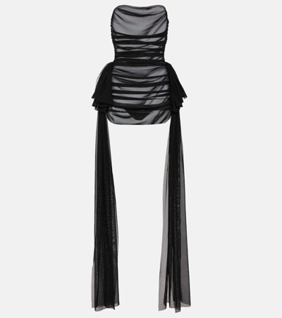 Norma Kamali Ruffled Sheer Mesh Minidress In Black