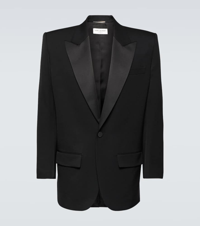 Saint Laurent Oversized Satin-lapel Wool Tuxedo Jacket In Black