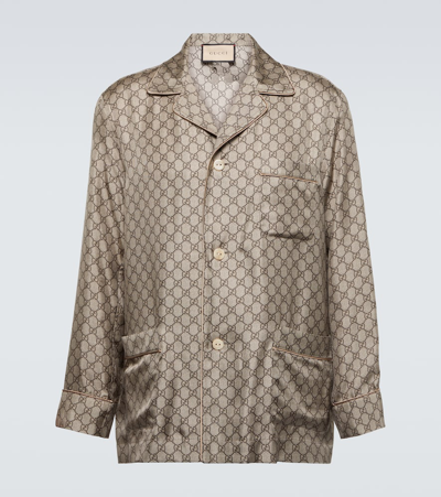 Gucci Gg Silk Shirt In Brown