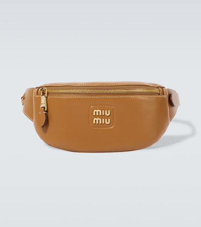 Miu Miu Logo Leather Belt Bag In Brown