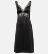 SAINT LAURENT LACE-TRIMMED SILK SATIN CRÊPE SLIP DRESS