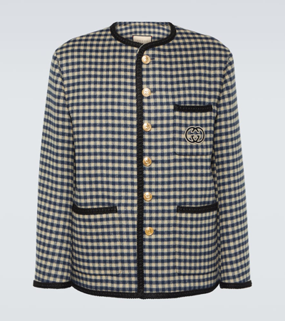 Gucci Interlocking G Gingham Wool Jacket In Multicoloured