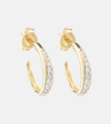 STONE AND STRAND TWIST 10KT YELLOW GOLD HOOP EARRINGS WITH DIAMONDS