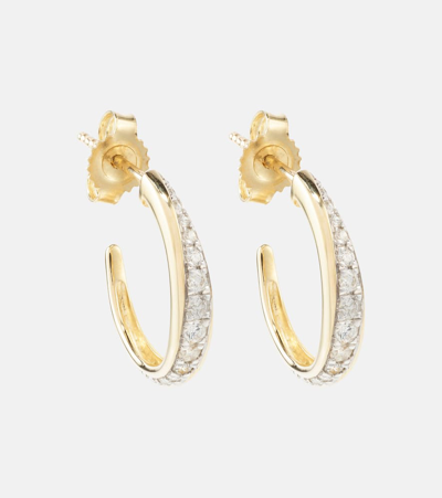 Stone And Strand Twist 10kt Yellow Gold Hoop Earrings With Diamonds