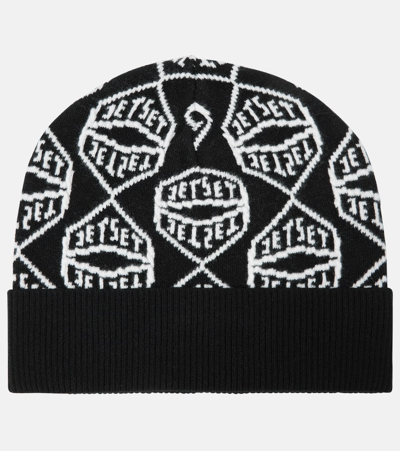 Jet Set Logo Wool-blend Beanie In Black