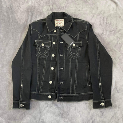 Pre-owned True Religion Denim Jacket With White Stitching In Black