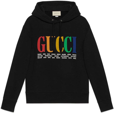 Pre-owned Gucci Cities Rainbow Hoodie In Black