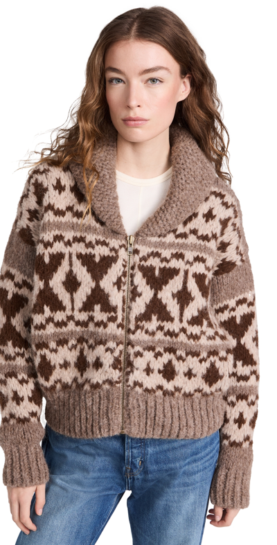 Frame Cowichon Zip-up Sweater In Oat Marl