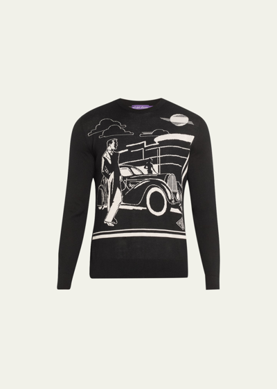 Ralph Lauren Men's Graphic Intarsia Crewneck Sweater In Black