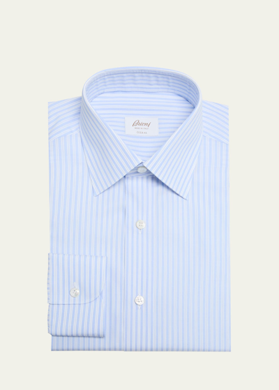 Brioni Men's Cotton Giza 45 Stripe Dress Shirt In Sky Blue