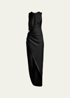 Reem Acra Cutout Crystal Side Slit Asymmetric Dress In Black