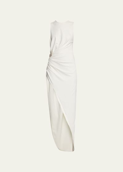 Reem Acra Cutout Crystal Side Slit Asymmetric Dress In White