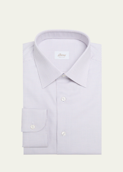 Brioni Men's Cotton Micro-check Dress Shirt In White Pink