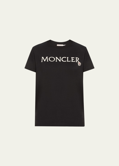 Moncler Embroidered Logo Short-sleeve T-shirt In Black