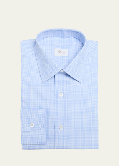 Brioni Men's Ventiquattro Cotton Check Dress Shirt In Bluette