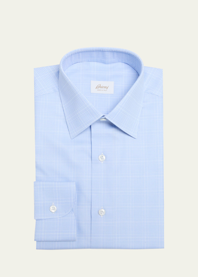 Brioni William Cutaway-collar Houndstooth Cotton Shirt In Blue
