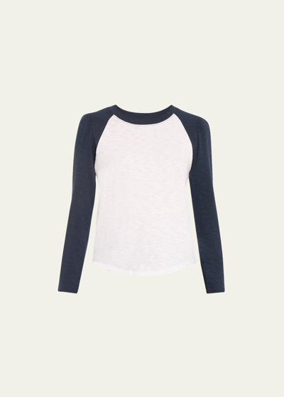 Veronica Beard Jeans Mason Long-sleeve Baseball Tee In Whitemarine
