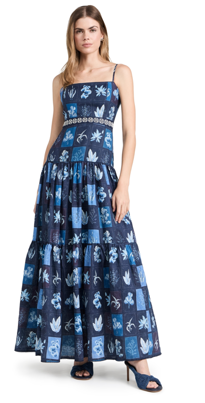 Agua By Agua Bendita Lima Algae Tiered Linen Maxi Dress In Blue