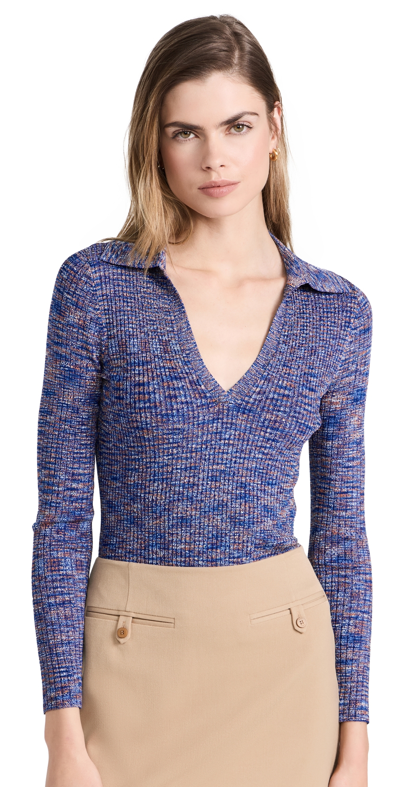 Veronica Beard Chandra Long-sleeve Knit Polo Top In Multi