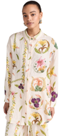 Agua By Agua Bendita Cecilia Embroidered Linen Button-front Shirt In Multicolor